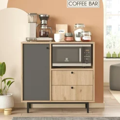 Buffet cuisine 1 porte anthracite et niche micro-ondes JENA