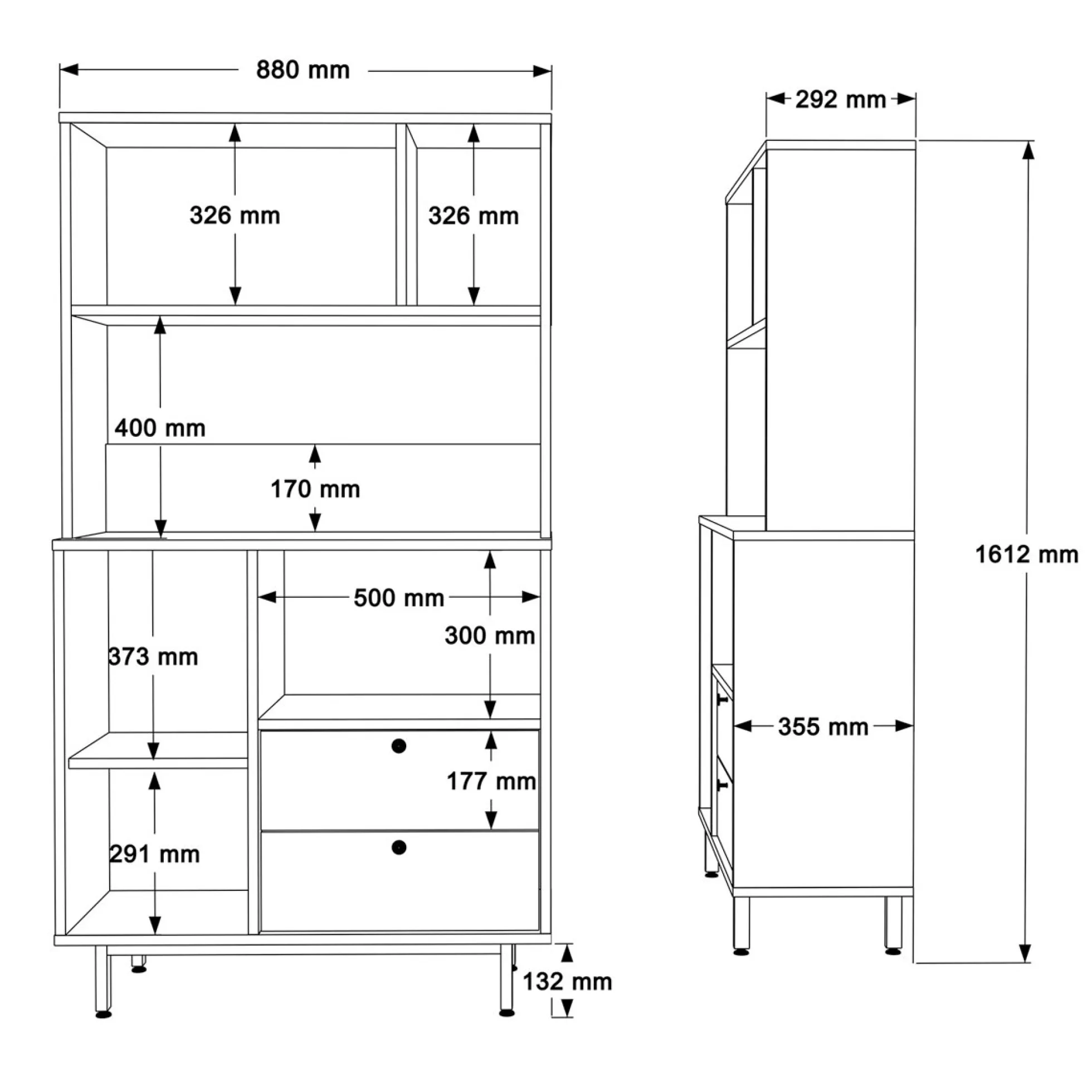 Buffet cuisine 3 portes grises avec niche micro-ondes JENA