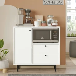 Buffet de cuisine blanc niche micro-ondes et 1 porte JENA