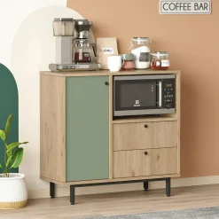 Buffet de cuisine niche micro-ondes et 1 porte sauge JENA