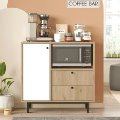 Buffet de cuisine niche micro-ondes et 1 porte blanche JENA