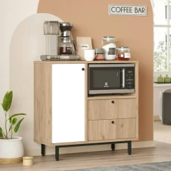 Buffet de cuisine niche micro-ondes et 1 porte blanche JENA
