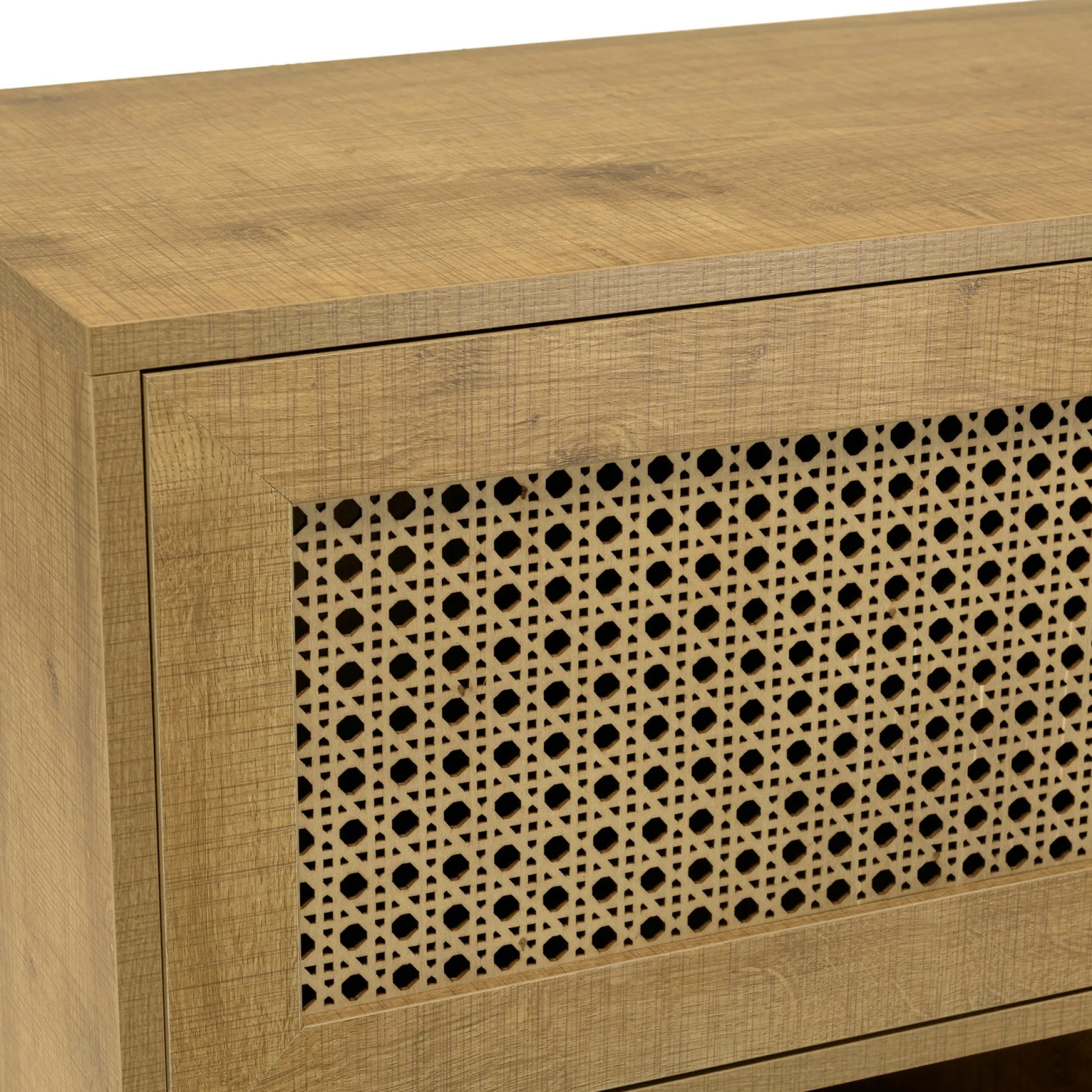 Buffet de rangement bois effet cannage 3 portes coulissantes ALCUDIA