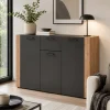 Buffet de rangement gris foncé 3 portes 1 tiroir ALVA