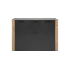 Buffet de rangement gris foncé 3 portes 1 tiroir ALVA