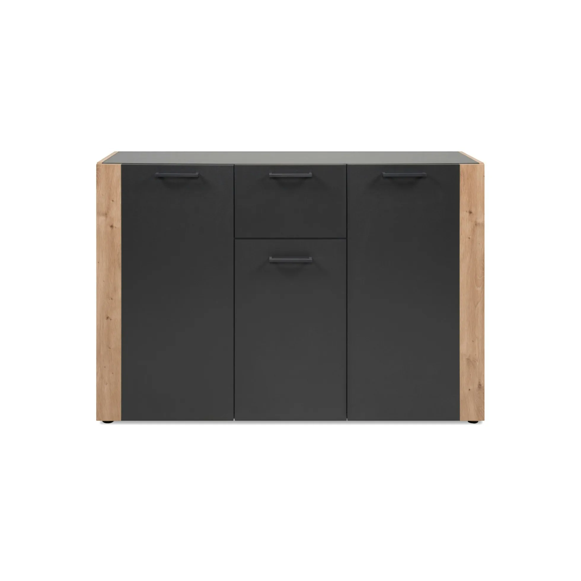 Buffet de rangement gris foncé 3 portes 1 tiroir ALVA