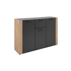 Buffet de rangement gris foncé 3 portes 1 tiroir ALVA