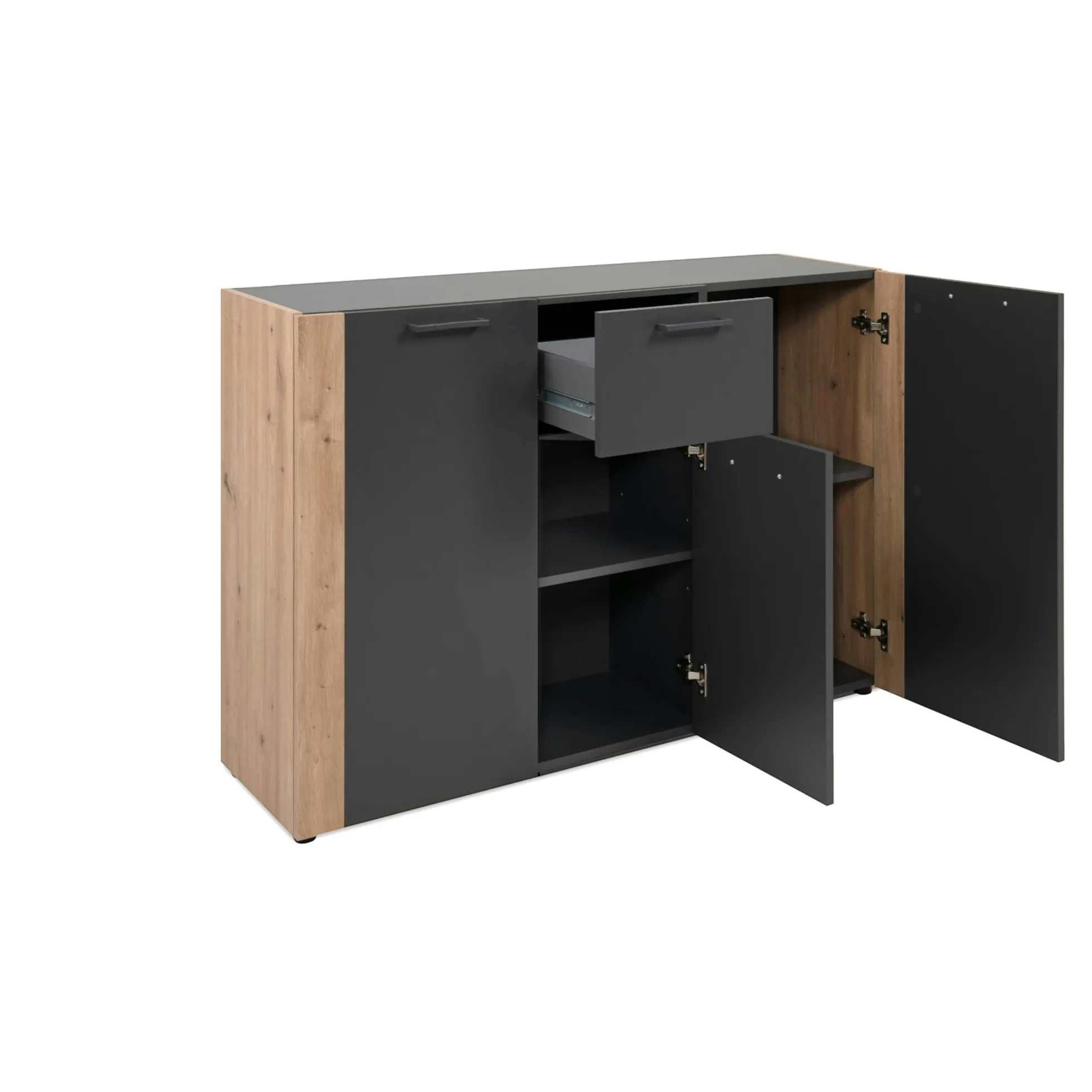 Buffet de rangement gris foncé 3 portes 1 tiroir ALVA