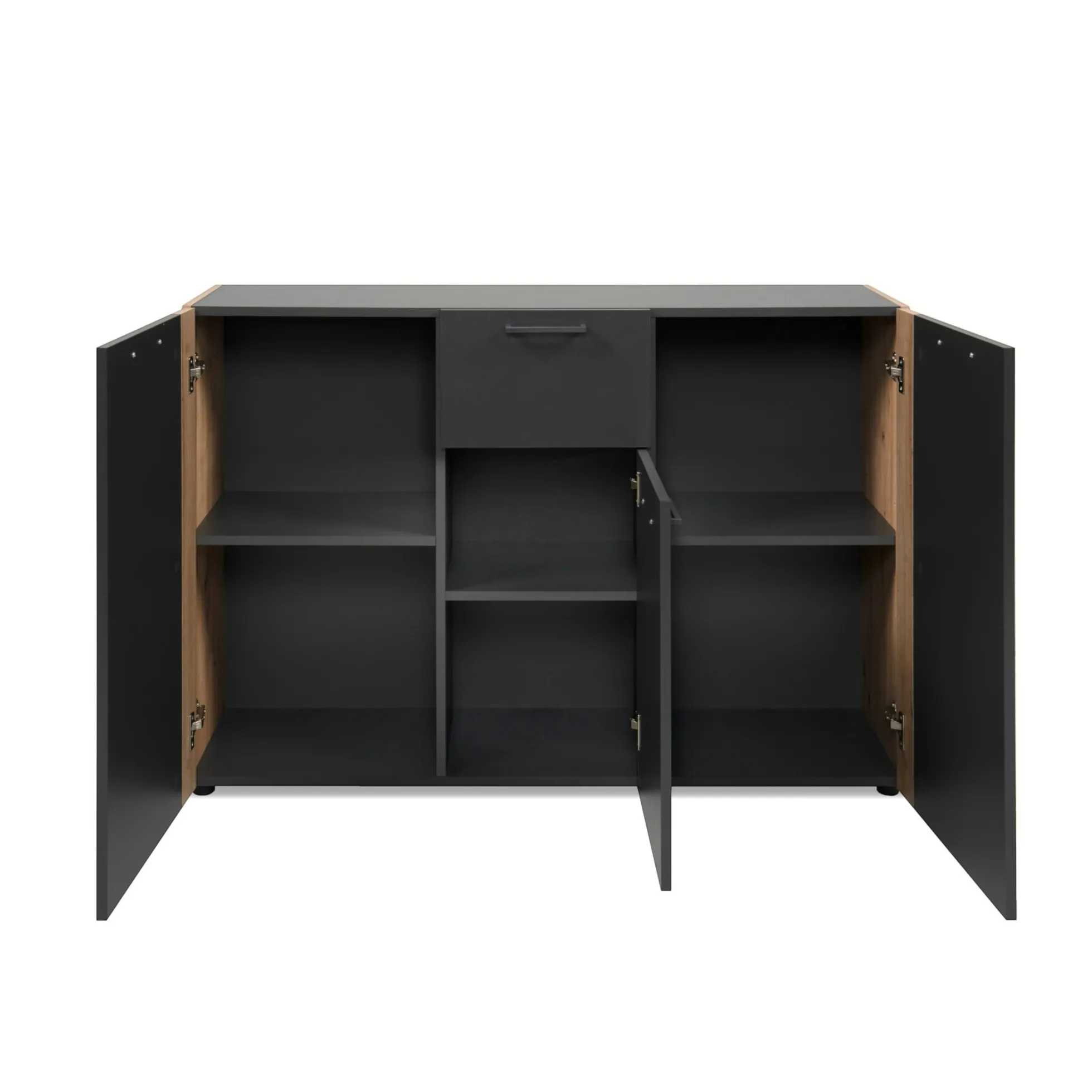 Buffet de rangement gris foncé 3 portes 1 tiroir ALVA