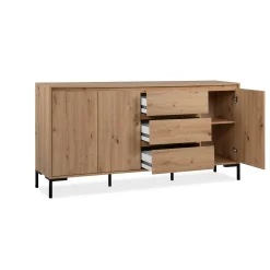 Buffet de salle à manger décor bois 3 portes 3 tiroirs KARVI