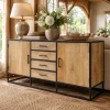 Buffet de salon en bois clair 2 portes 4 tiroirs RIVANO