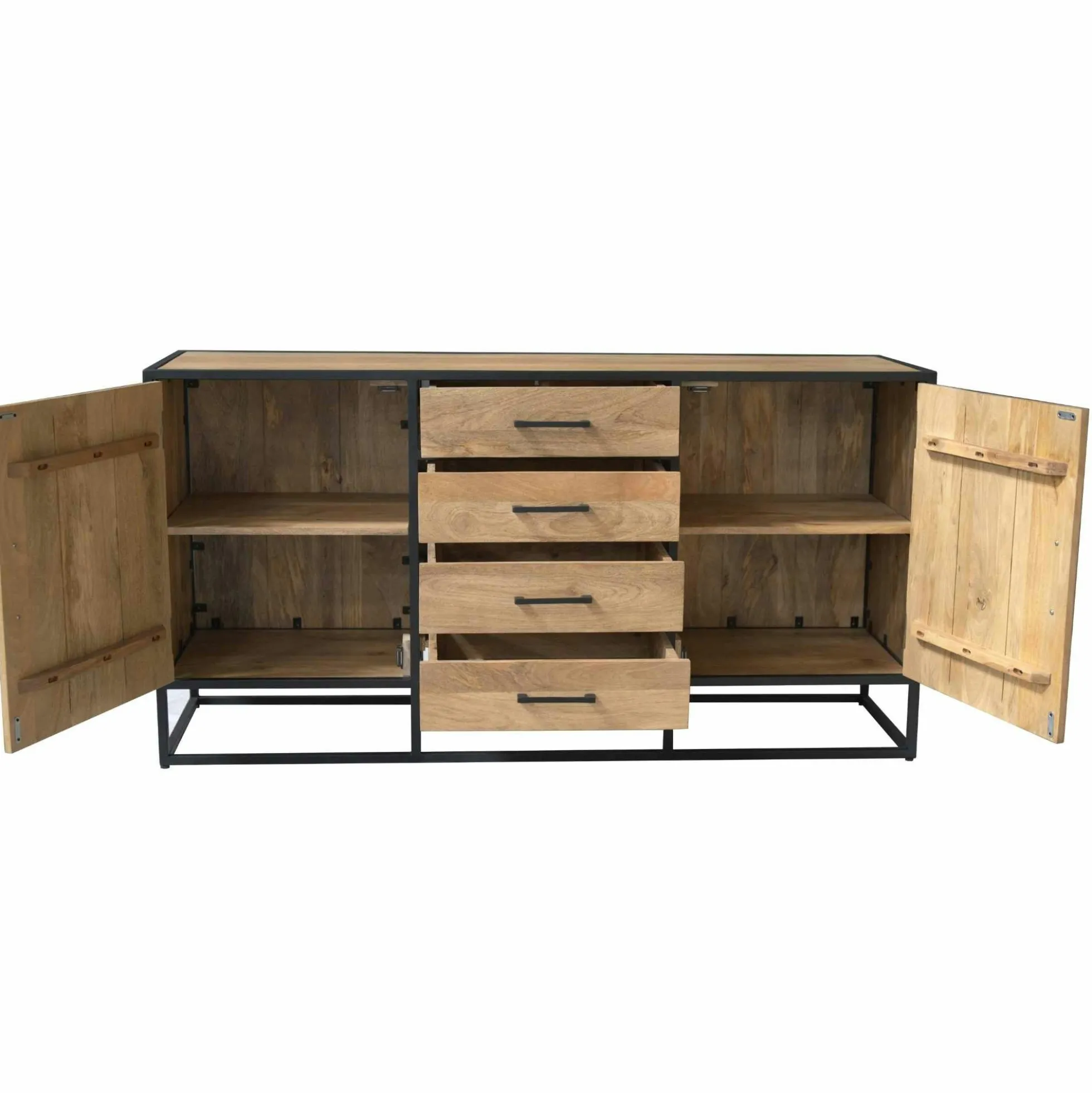 Buffet de salon en bois clair 2 portes 4 tiroirs RIVANO