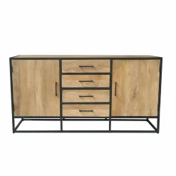 Buffet de salon en bois clair 2 portes 4 tiroirs RIVANO