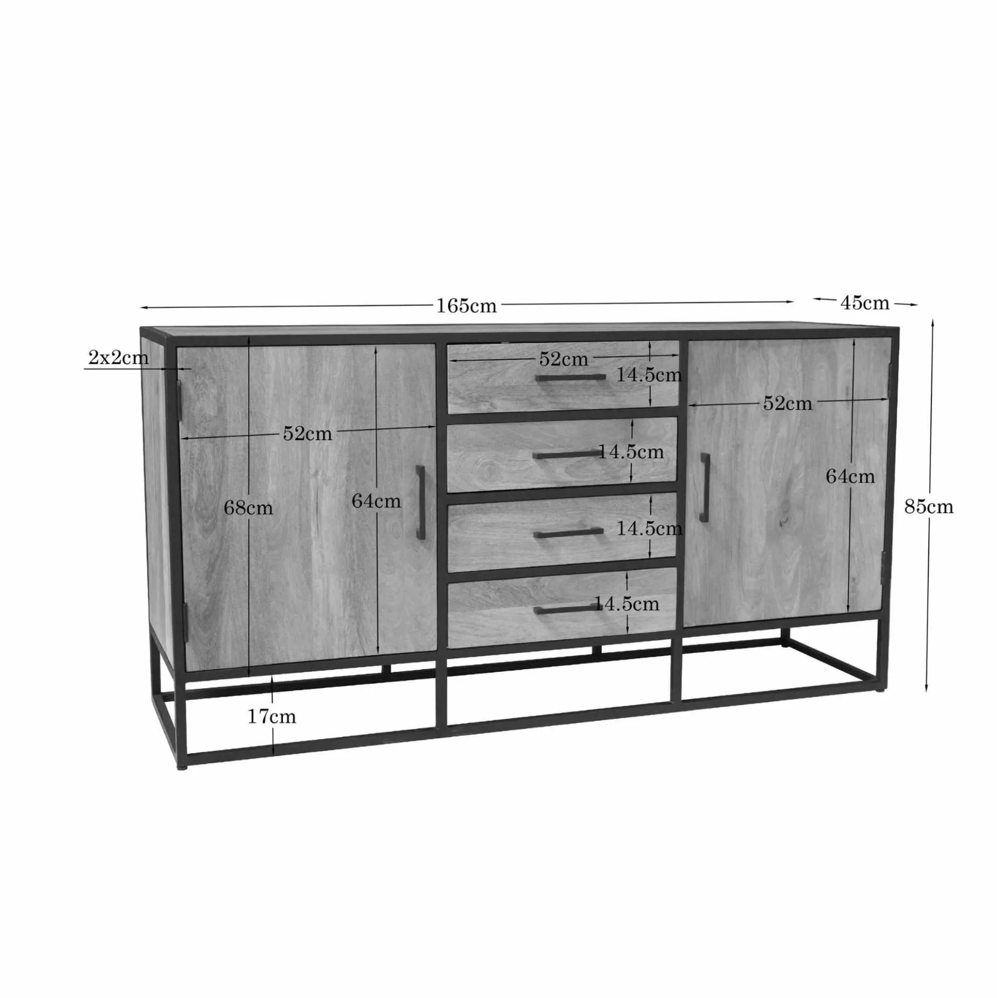 Buffet de salon en bois clair 2 portes 4 tiroirs RIVANO