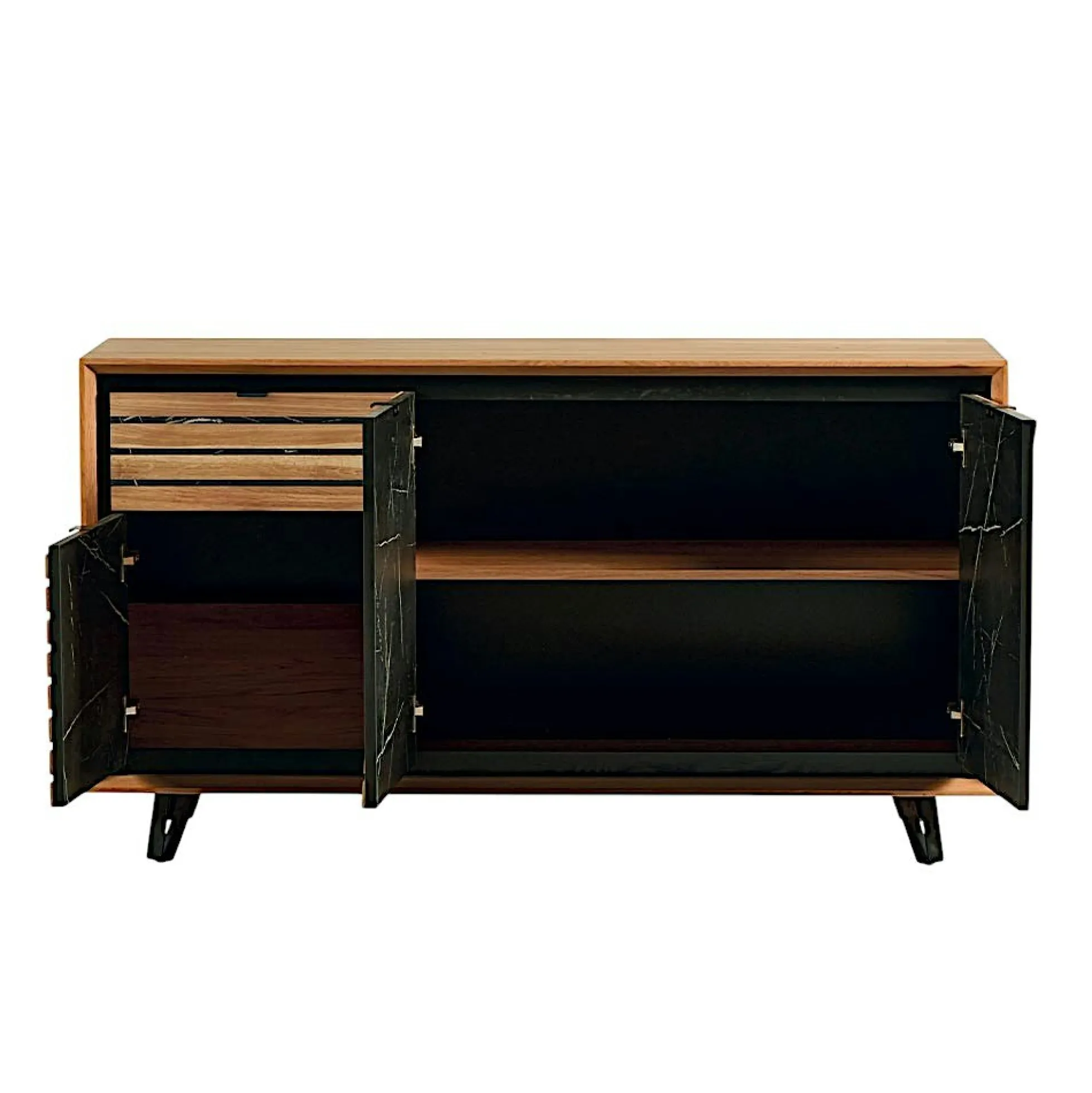 Buffet design en bois de chêne finition miel, 3 portes ESSEN