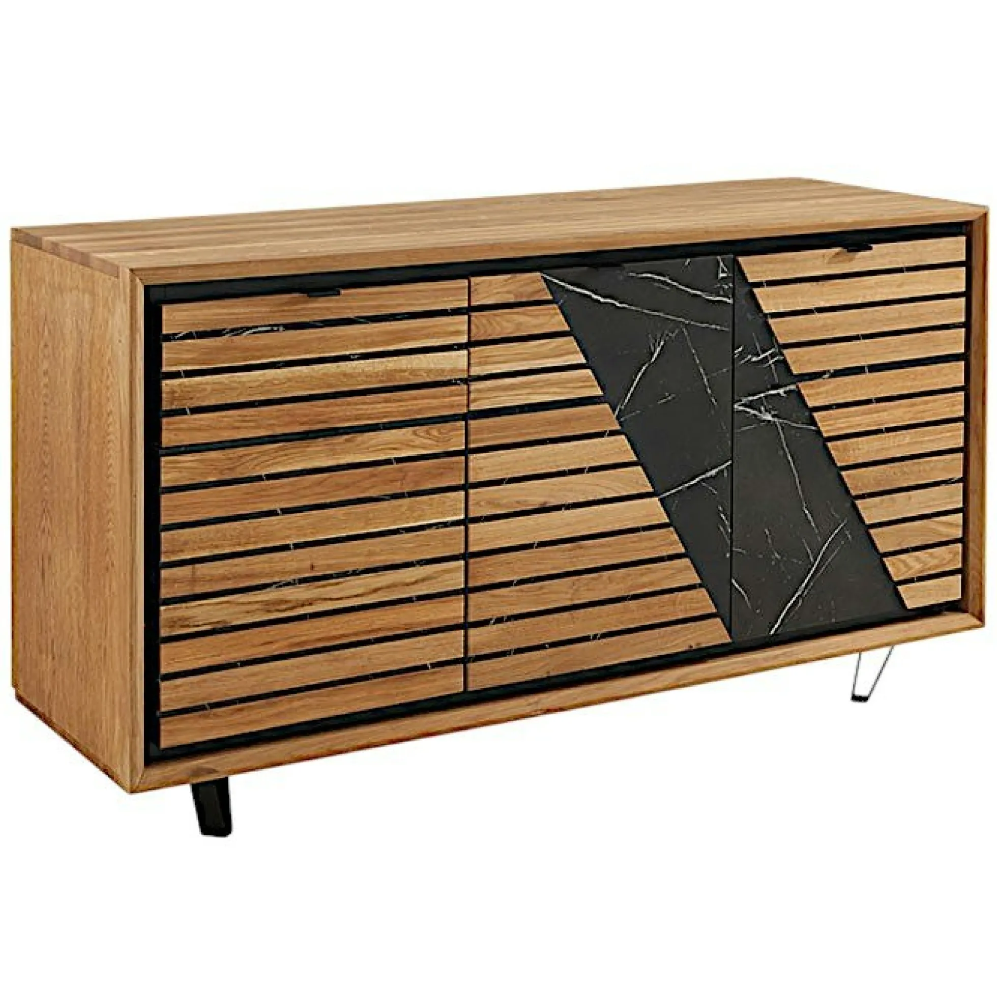 Buffet design en bois de chêne finition miel, 3 portes ESSEN