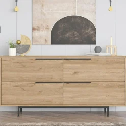 Buffet design moderne effet bois à ouverture frontale VAREN