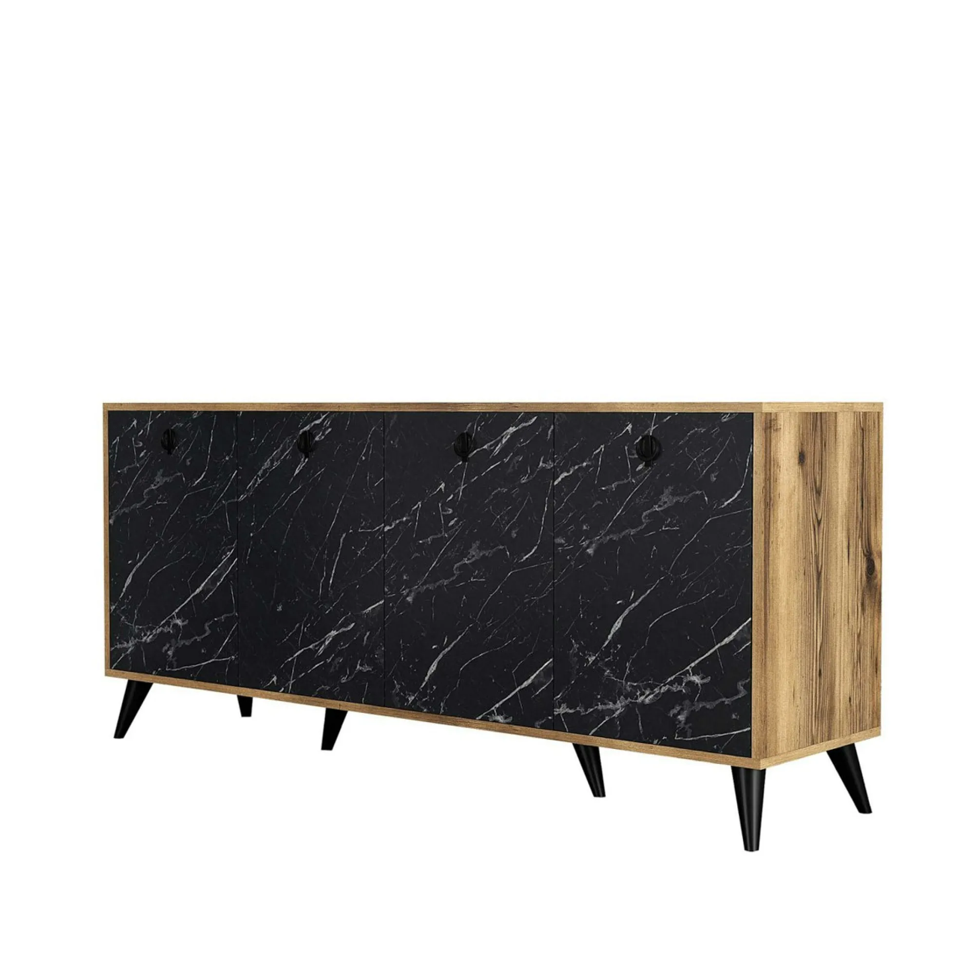 Buffet design moderne 4 portes, façade effet marbre noir UMEA