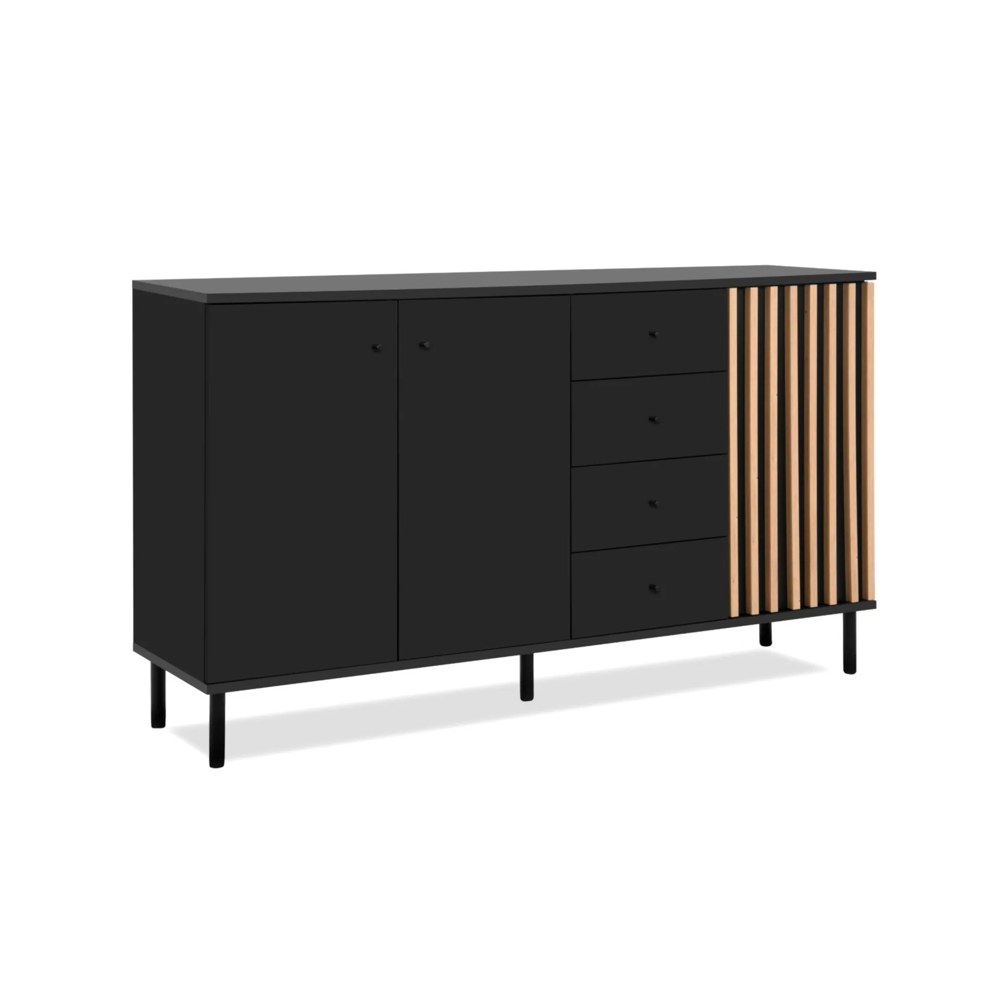 Buffet design noir décor bois 3 portes 4 tiroirs NOREN