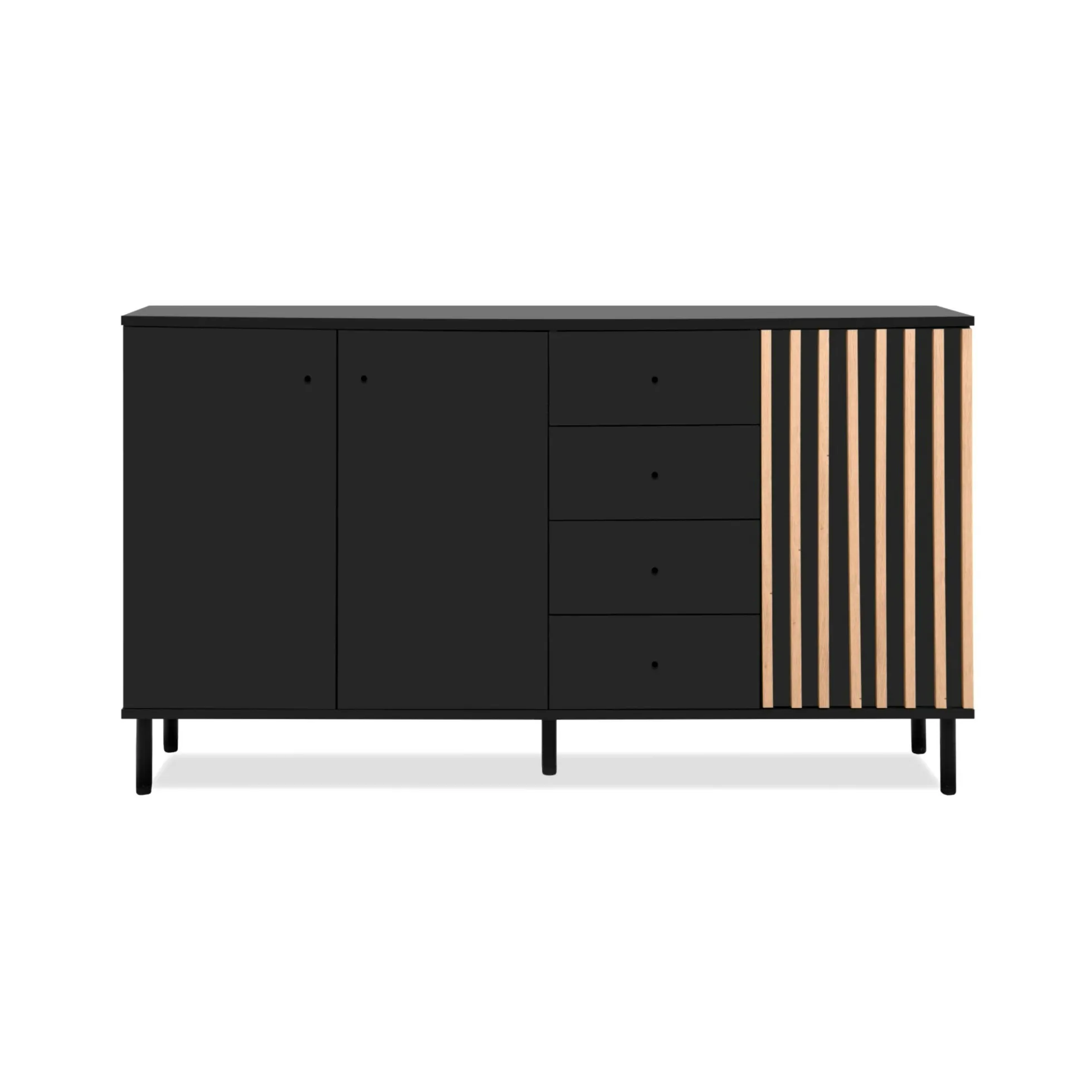 Buffet design noir décor bois 3 portes 4 tiroirs NOREN