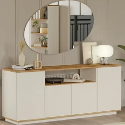 Buffet double plateau 4 portes décor pin et beige MARFA