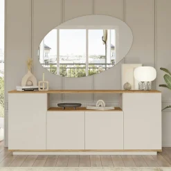 Buffet double plateau 4 portes décor pin et beige MARFA