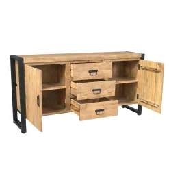 Buffet en bois clair et métal noir 2 portes MILORA