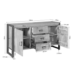 Buffet en bois clair et métal noir 2 portes MILORA