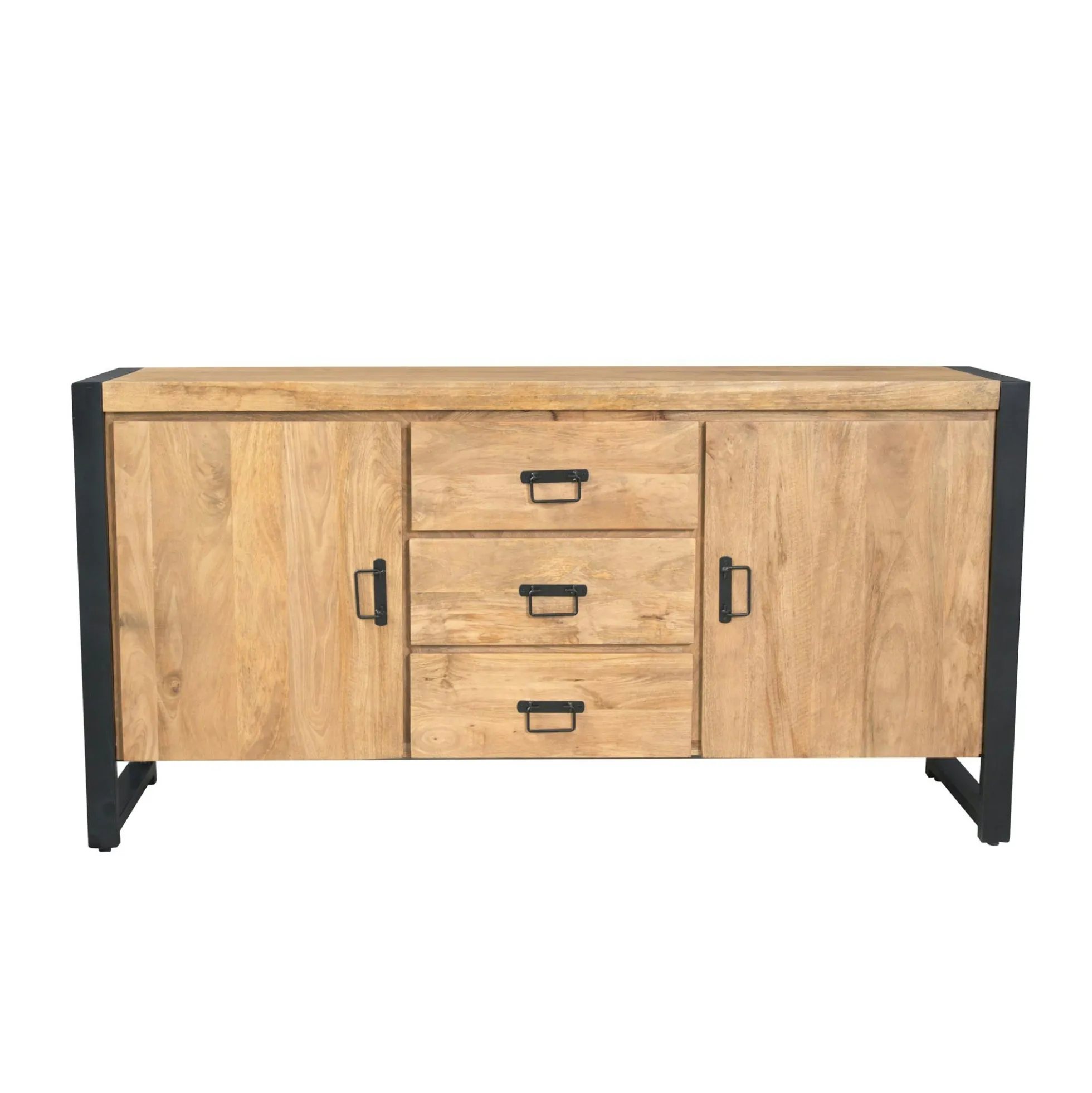 Buffet en bois clair et métal noir 2 portes MILORA