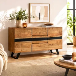 Buffet en bois d'acacia 2 portes 3 tiroirs CANYON