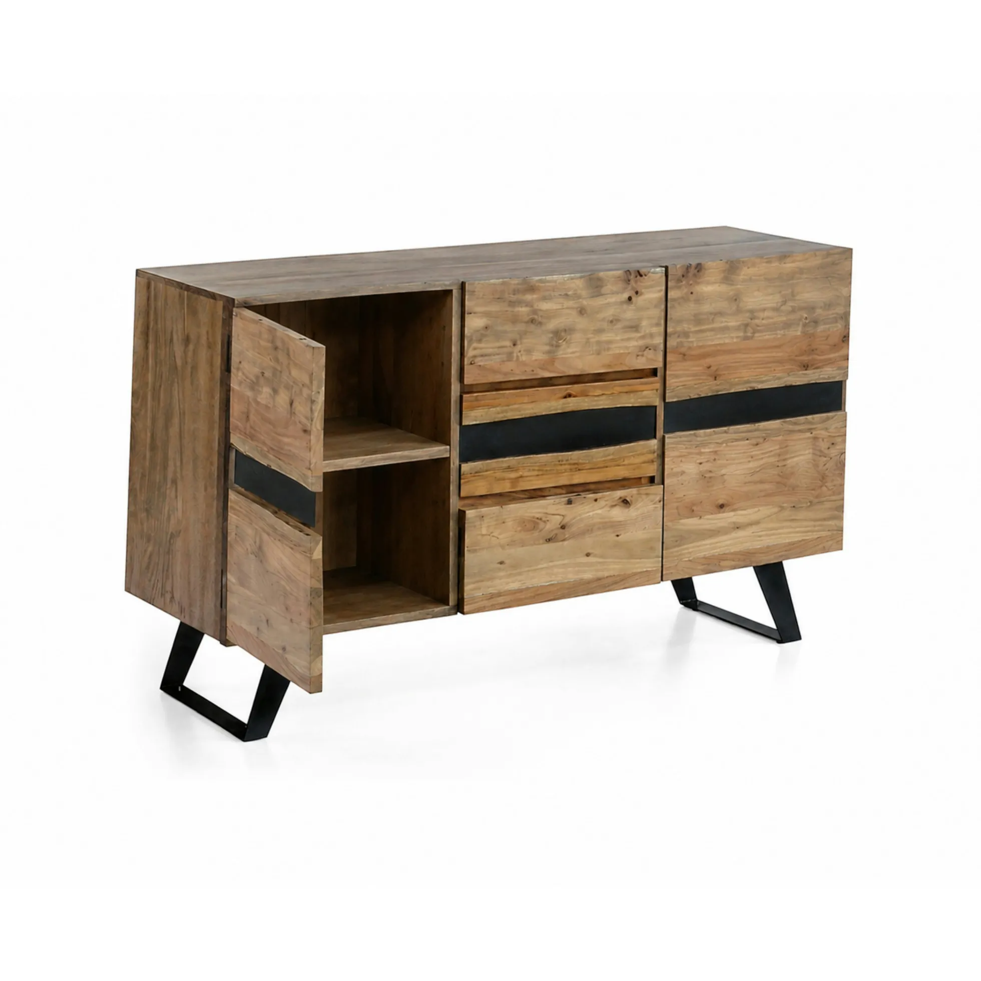 Buffet en bois d'acacia 2 portes 3 tiroirs CANYON