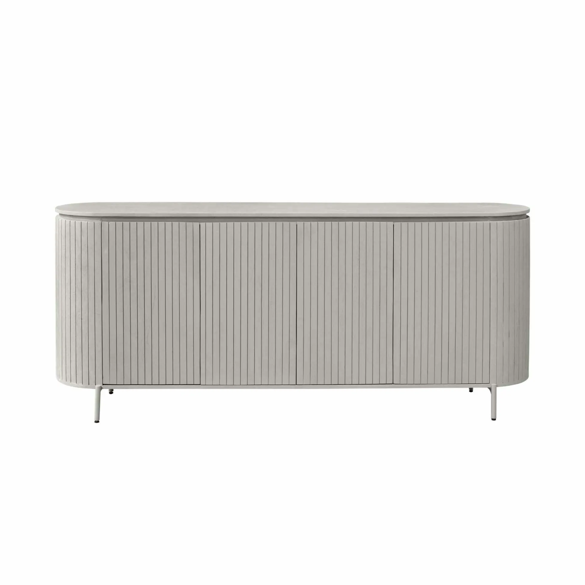 Buffet en bois gris rainuré ovale 4 portes CALERO