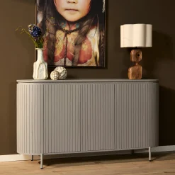 Buffet en bois gris rainuré ovale 3 portes CALERO
