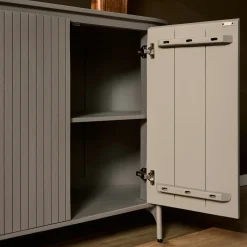 Buffet en bois gris rainuré ovale 3 portes CALERO