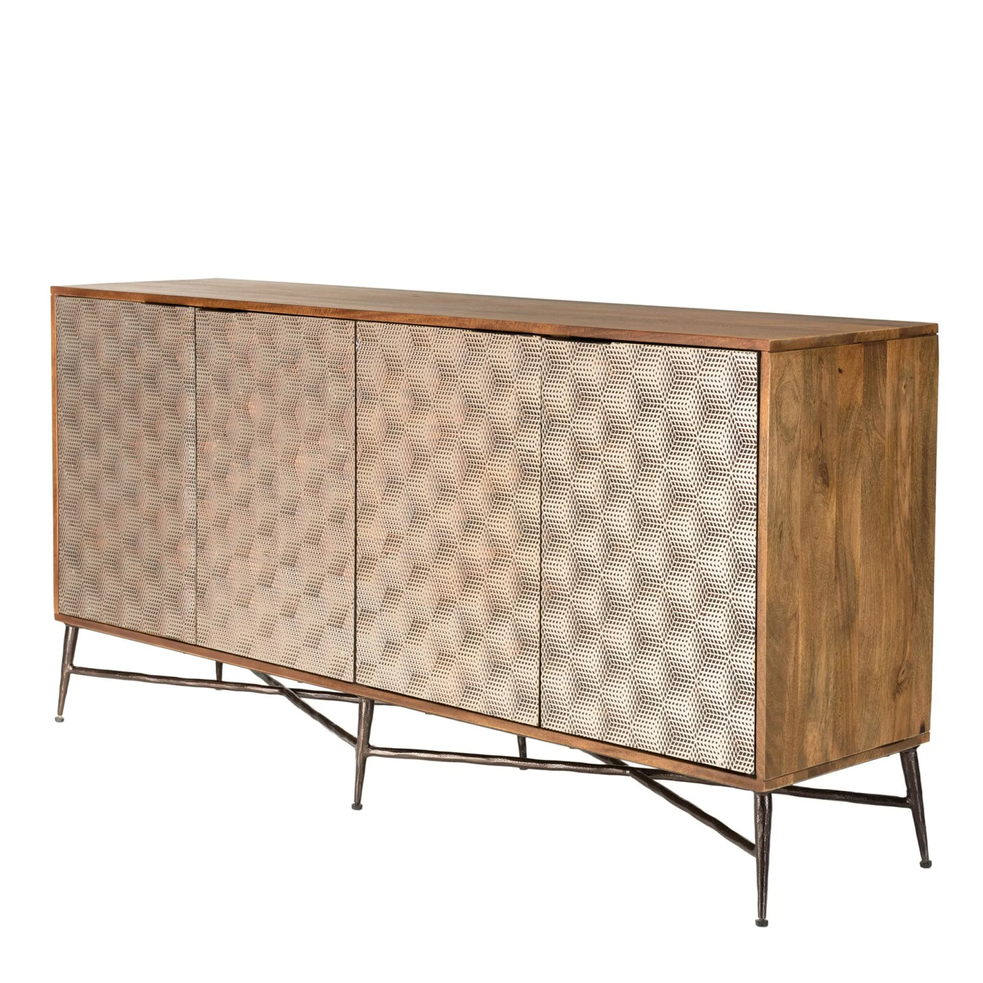 Buffet en bois 4 portes motifs graphiques KANHA