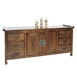 Buffet / Enfilade Chinois Hévéa 2 portes, 6 tiroirs 145x45x65cm MAORI