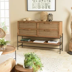 Buffet enfilade 150 cm en teck recyclé 4 tiroirs SWING