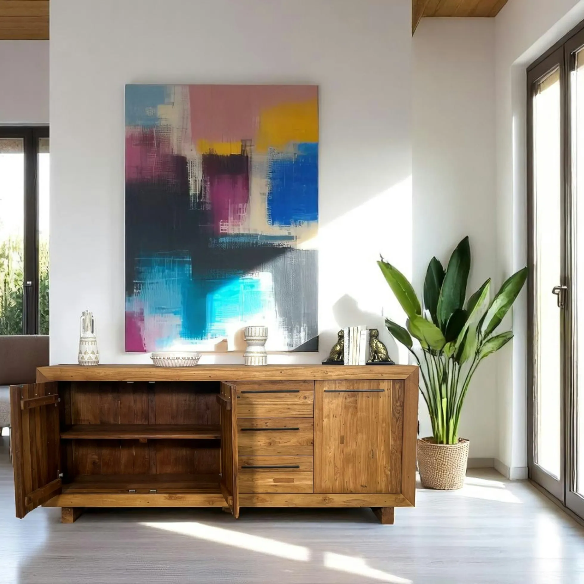 Buffet enfilade en teck recyclé naturel KERALA