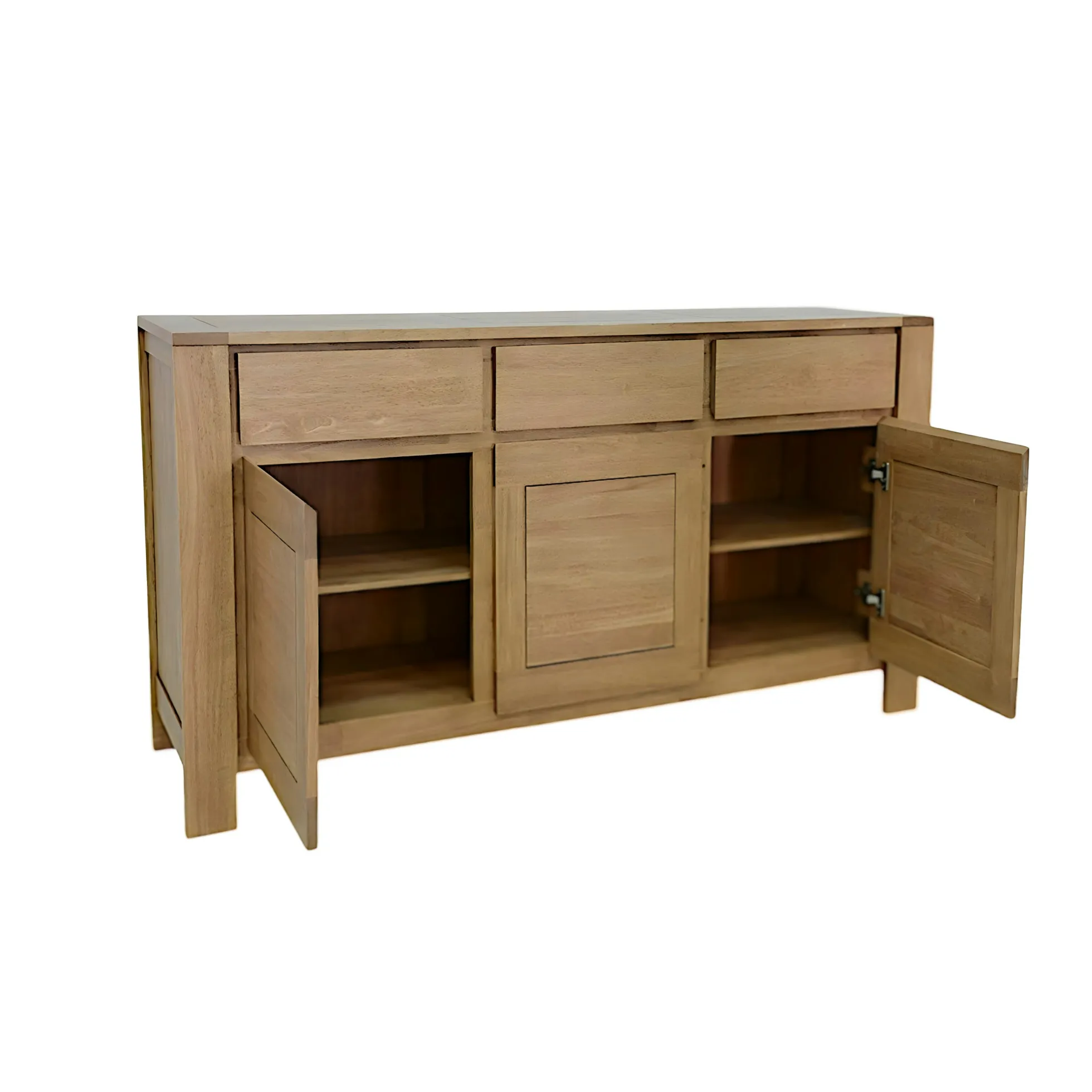 Buffet Enfilade Hévéa 3 portes, 3 tiroirs, 160x45x90cm OLGA