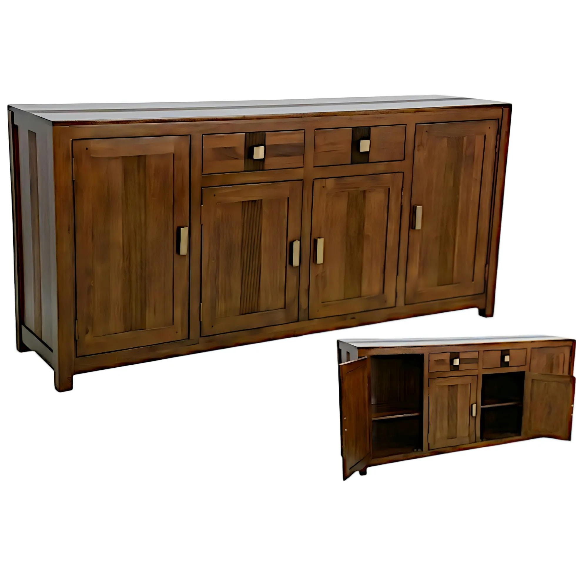 Buffet Enfilade Hévéa 4 portes, 2 tiroirs, 180x45x85cm GALA