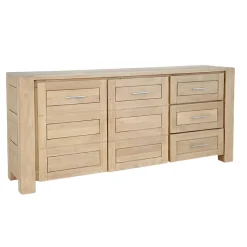 Buffet Enfilade Hévéa 2 portes, 3 tiroirs 190x45x85cm ATTAN