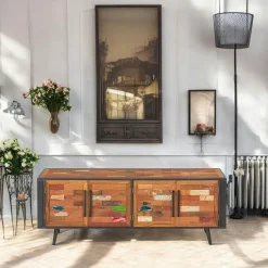 Buffet enfilade 4 portes bois recyclé DRAKKAR