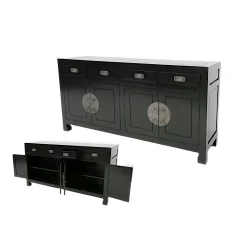 Buffet enfilade 4 portes 4 tiroirs hévéa 175x50x90cm MAORI