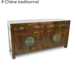 Buffet enfilade 4 portes 4 tiroirs hévéa 175x50x90cm MAORI