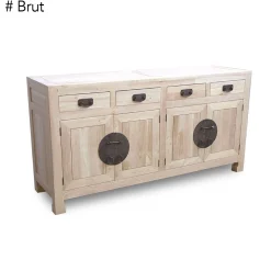 Buffet enfilade 4 portes 4 tiroirs hévéa 175x50x90cm MAORI