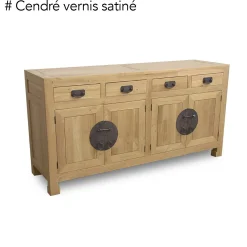 Buffet enfilade 4 portes 4 tiroirs hévéa 175x50x90cm MAORI