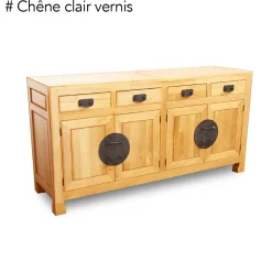 Buffet enfilade 4 portes 4 tiroirs hévéa 175x50x90cm MAORI