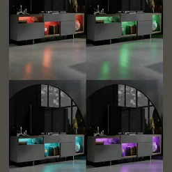 buffet gris foncé et doré 2 portes 3 niches LED AURA