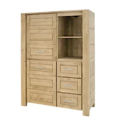 Buffet haut / Bibliothèque Hévéa 2 portes, 3 tiroirs, 2 niches 120x45x162cm ATTAN