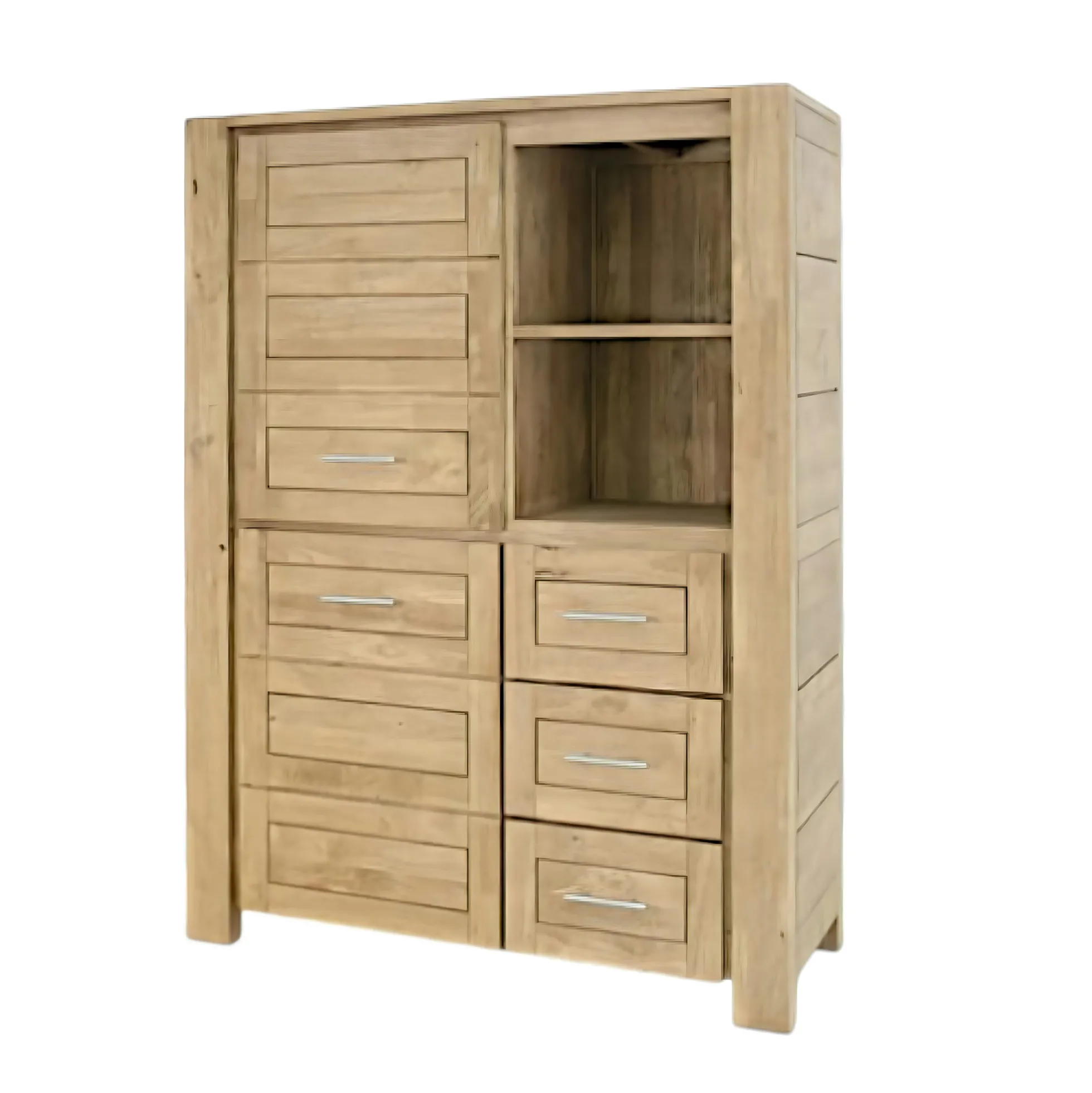 Buffet haut / Bibliothèque Hévéa 2 portes, 3 tiroirs, 2 niches 120x45x162cm ATTAN